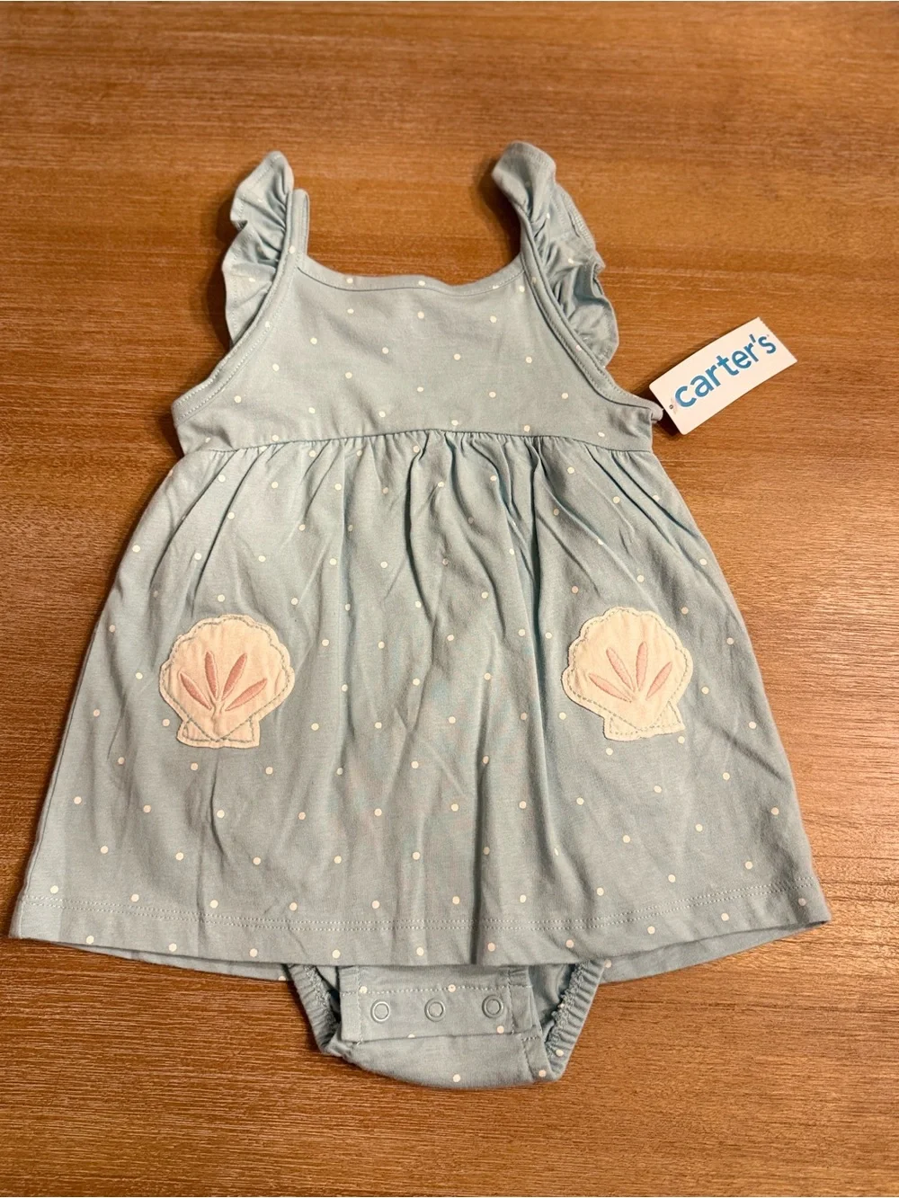 Carter's Light Blue Dress Top with White Polka Dots